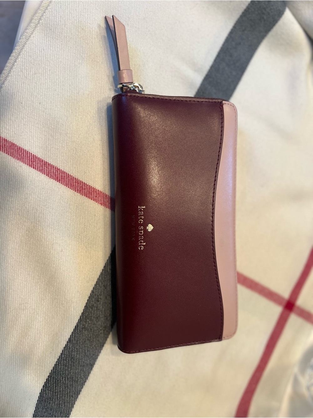 kate spade Burgundy and Light Pink Leather Zip Wallet